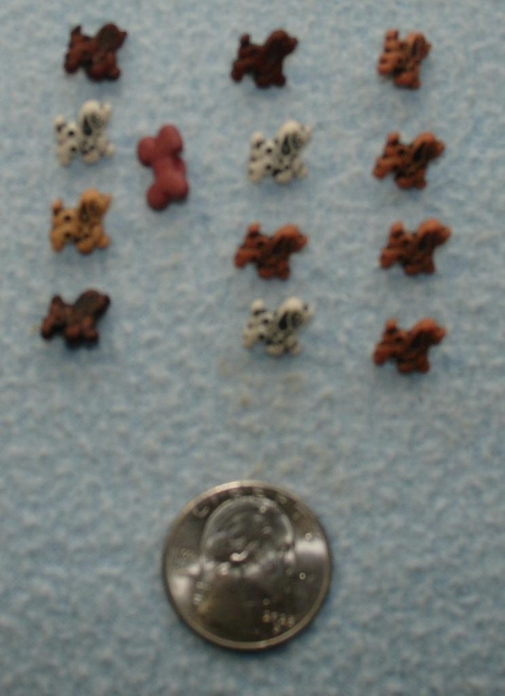 13 Plastic NOVELTY Mini DOGS & BONE BUTTONS  EUC Matching Cute! Self Shank Backs