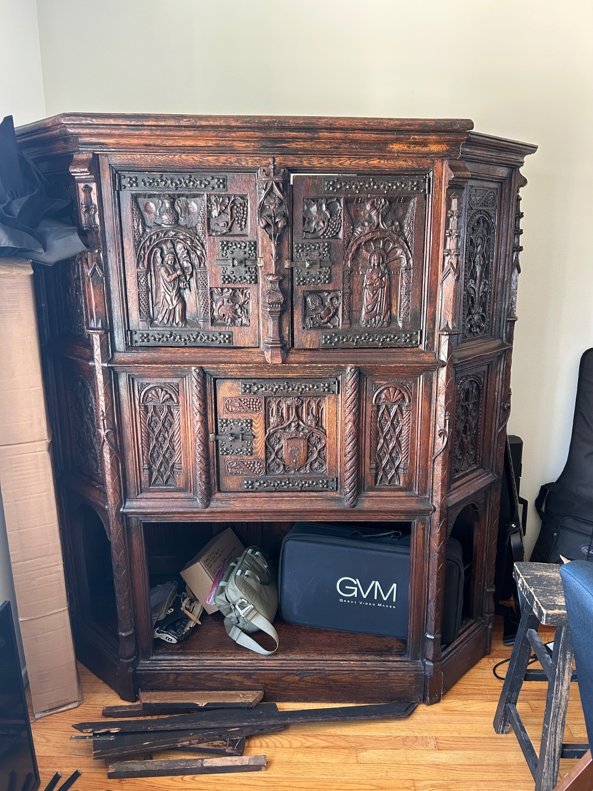 19th Century oak gothic revival cabinet