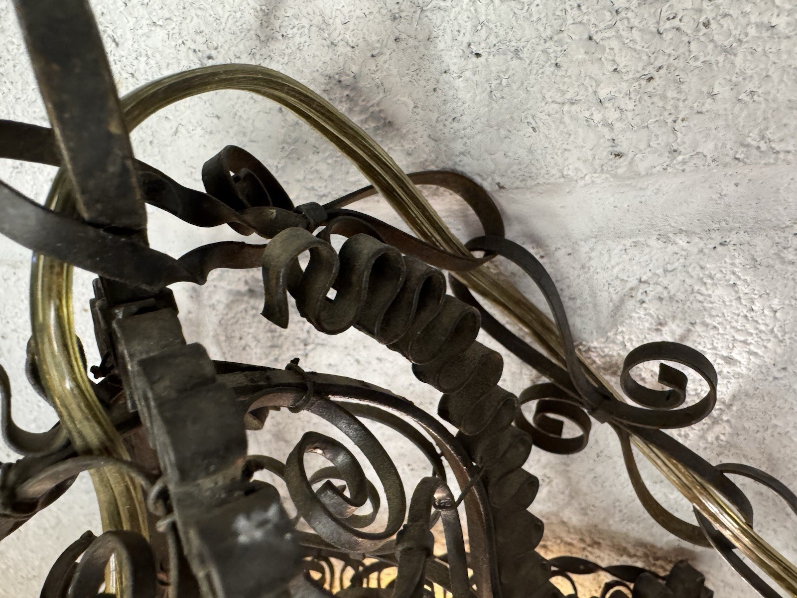 Antique Venetian Wrought Iron Lantern Hanging Electrified Light Gothic Italian