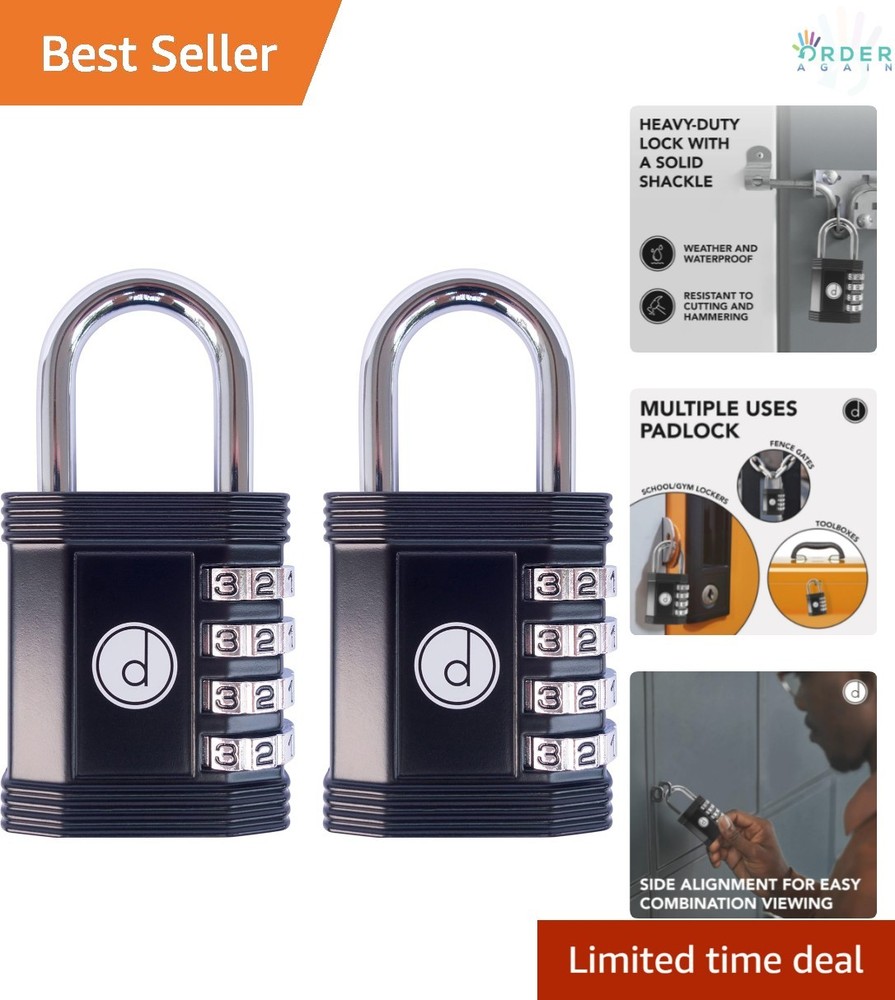 Padlock Combination Lock 4 Digit 2 Pack Weatherproof Metal Security Lock