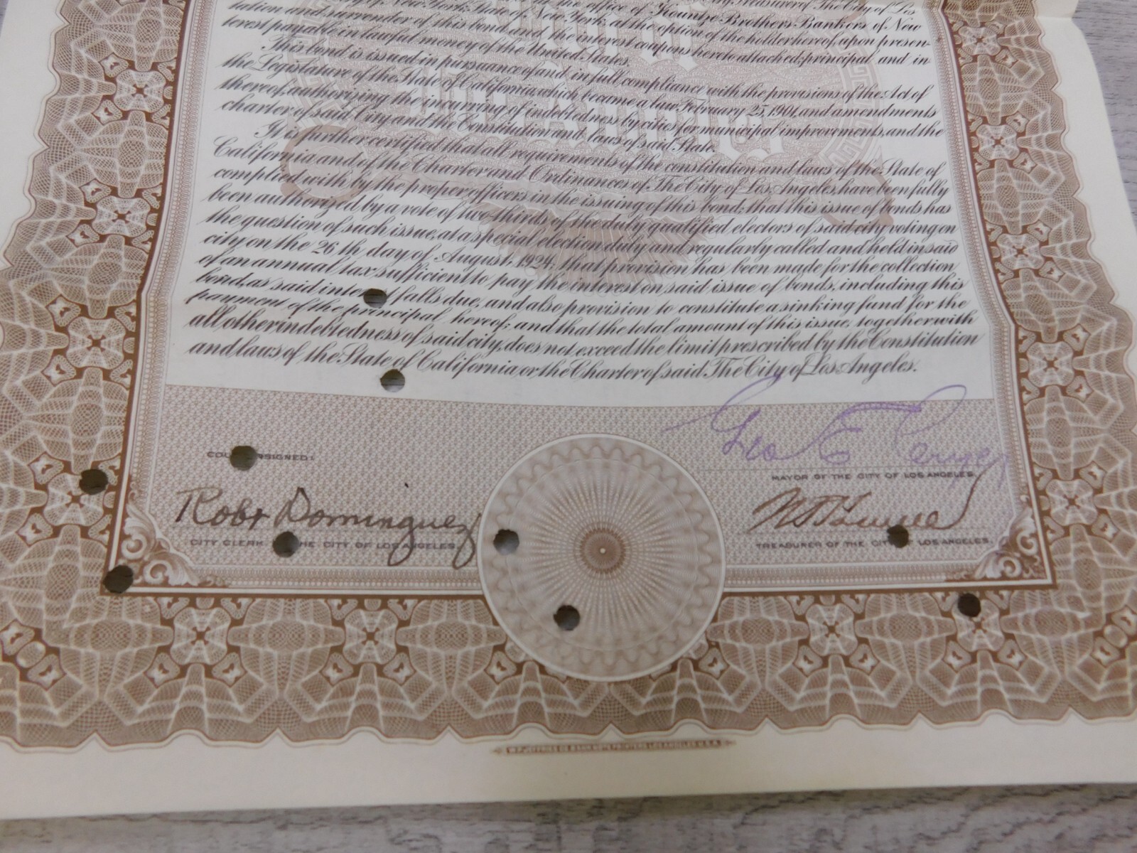 Vintage 1933 California City of Los Angeles Electric Plant Bond Election No 1496