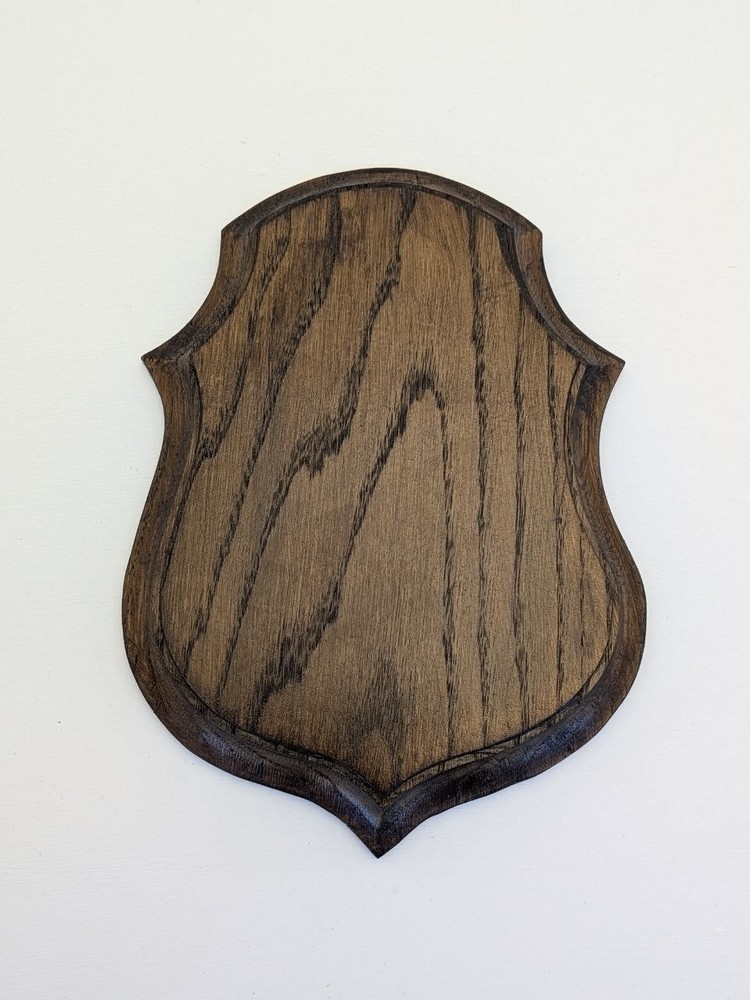 Solid Oak Roe Deer Antler Mounting Plaque - Classic Shield Trophy Base - Dark Oa