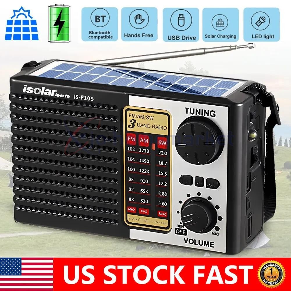 Portable Solar Radio FM/AM SW Digital Bluetooth Speaker MP3 Player Rechargeable