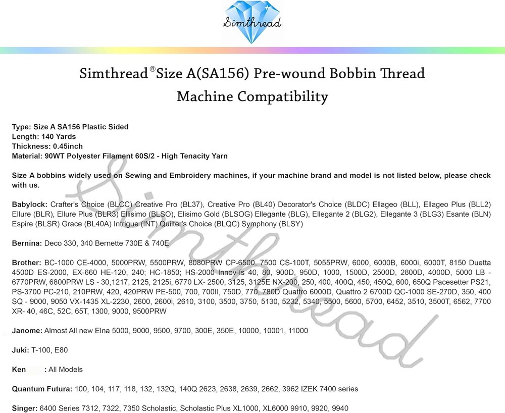 Simthread 25pcs 90WT White Prewound Bobbin Thread Size A Class 15 (SA156) with C