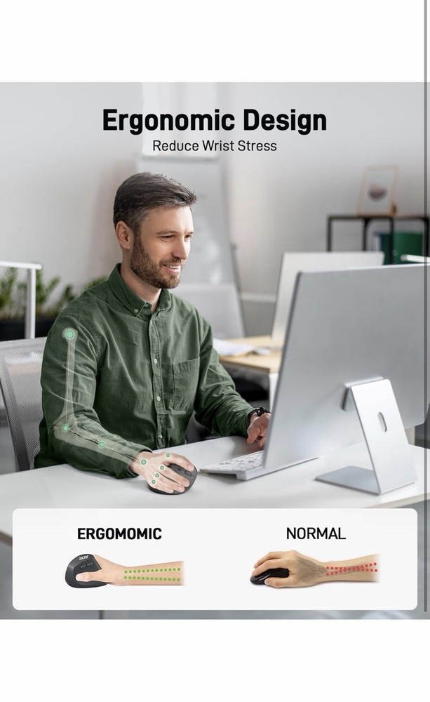 Acer Ergonomic Mouse Wireless, Adjustable DPI Vertical Mouse 1000/1200/1600