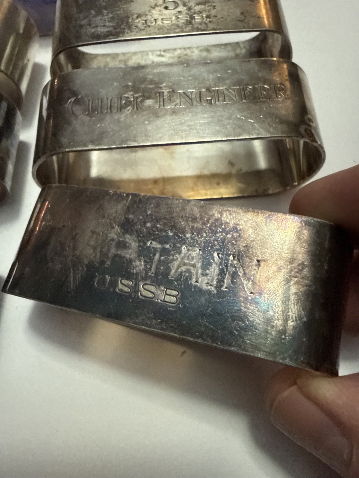 Rare Lot Of 7 INTERNATIONAL SILVER CO. USSB (US SHIPPING BOARD) NAPKIN RINGS