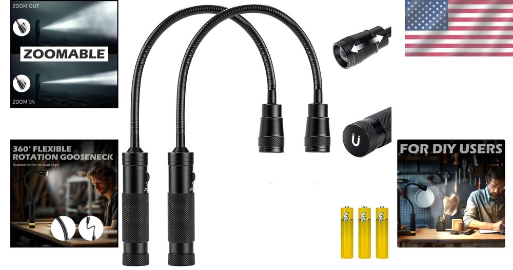 Durable 2-Pack LED Work Light: 500 Lumen, Waterproof & Adjustable Gooseneck