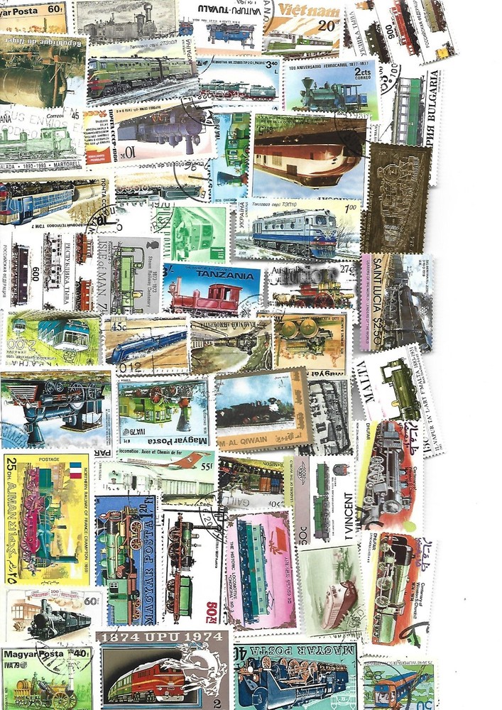 TRAINS  50 USED DIFFERENT STAMPS