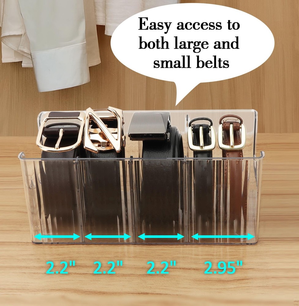 Acrylic Belt Organizer - 2 Pack with Adjustable 4 Compartments & Stackable De...