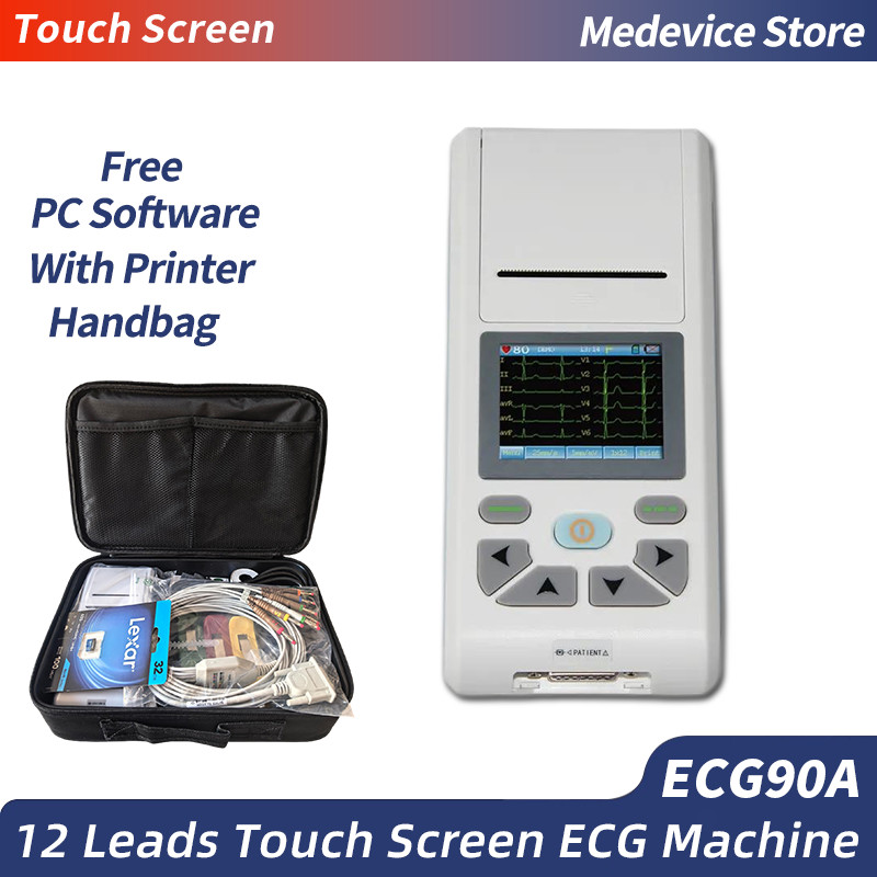 12-lead ECG/EKG Machine Touch Screen with Printer PC Software and Handbag