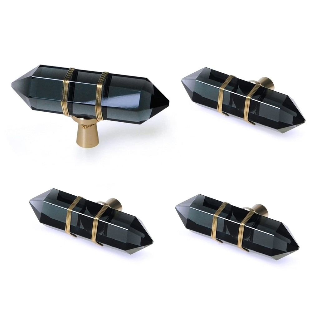 JEREVER 4 Pack Hexagonal Crystal Knobs Wire Wrapped Glass Brass Drawer Pull C...