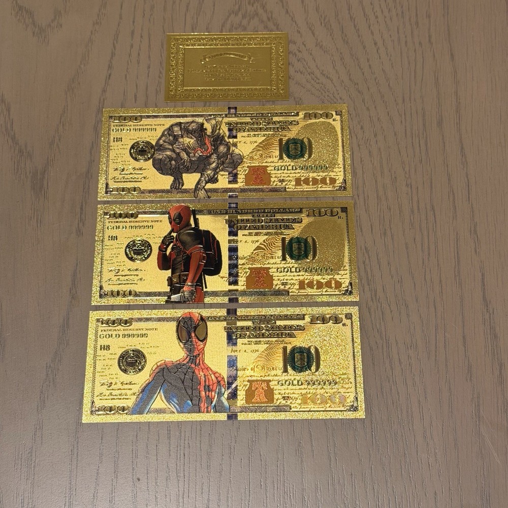 Spider-Man, Daredevil, And Venom 100 Bill Gold plated Banknotes - Authentic Cert