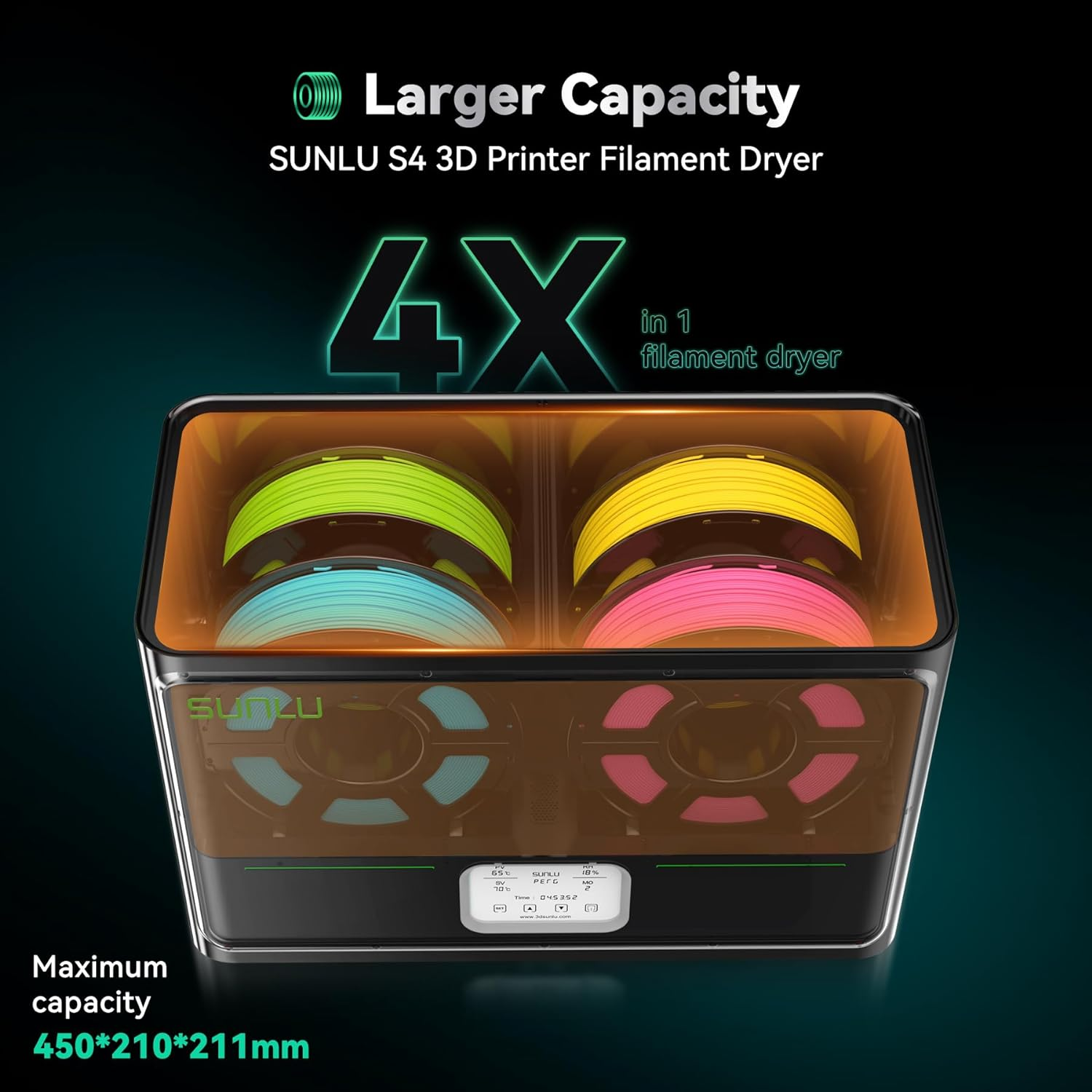 SUNLU Fila Dryer S4 Large Capacity with Triple Fan 4-Spool Filament Storage Box