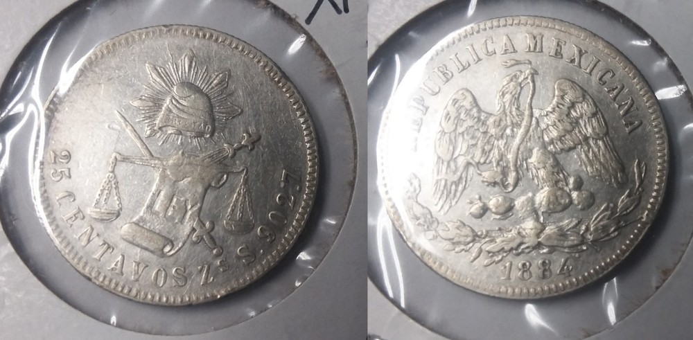 1884 Zs Mexico silver 25 centavo-Eagle/ Snake