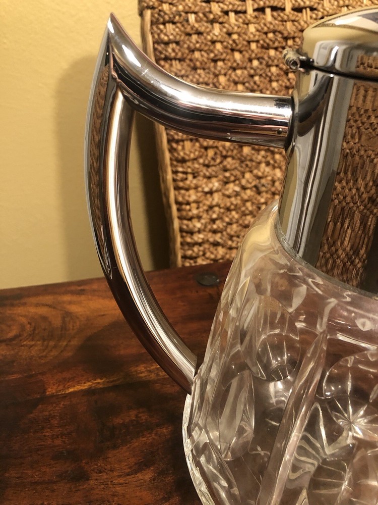 2 Crystal & Silver Plate Pitcher With Cooler Insert And Other Crystal Pitcher