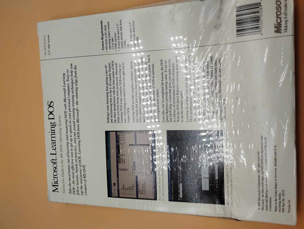 Microsoft Learning DOS 3.5" Disk Version Sealed Software NEW vintage 1991