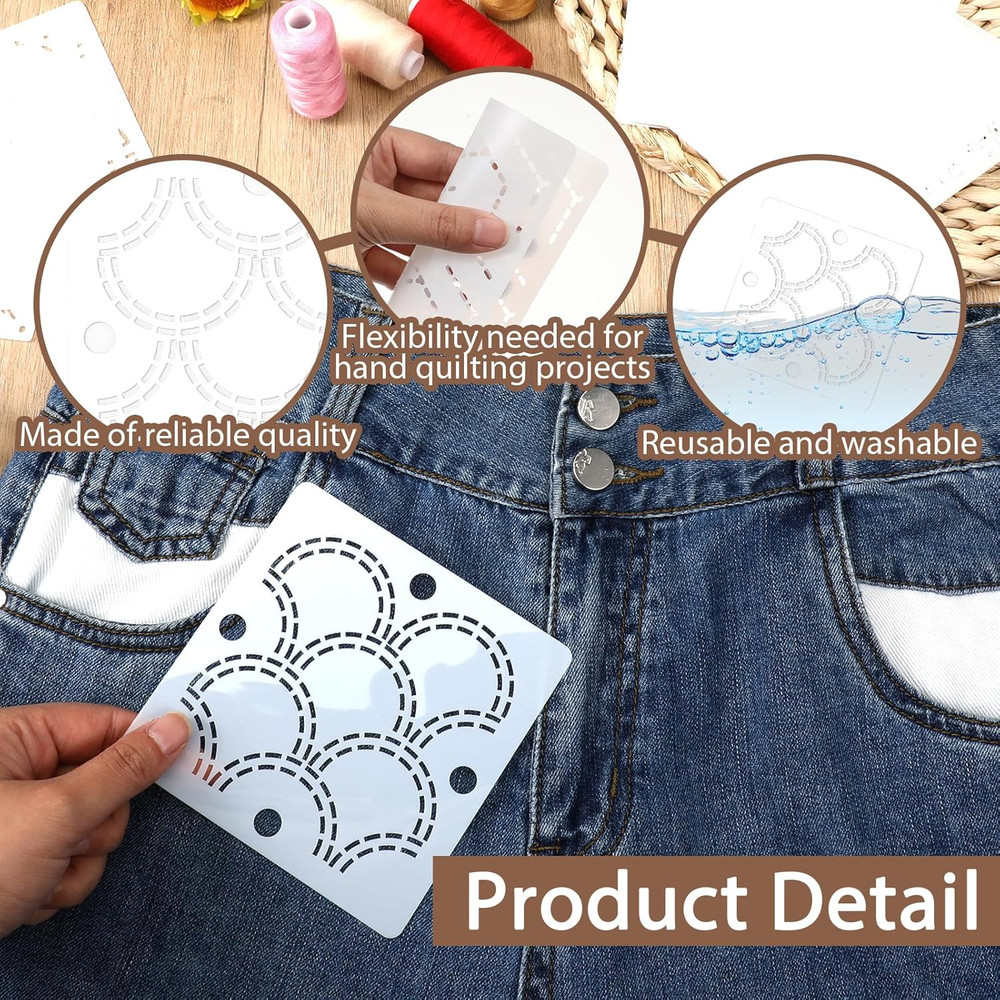 Plastic Sashiko Stencil, 4.7 X 4.7 Inch Embroidery Stencil Geometric Pattern