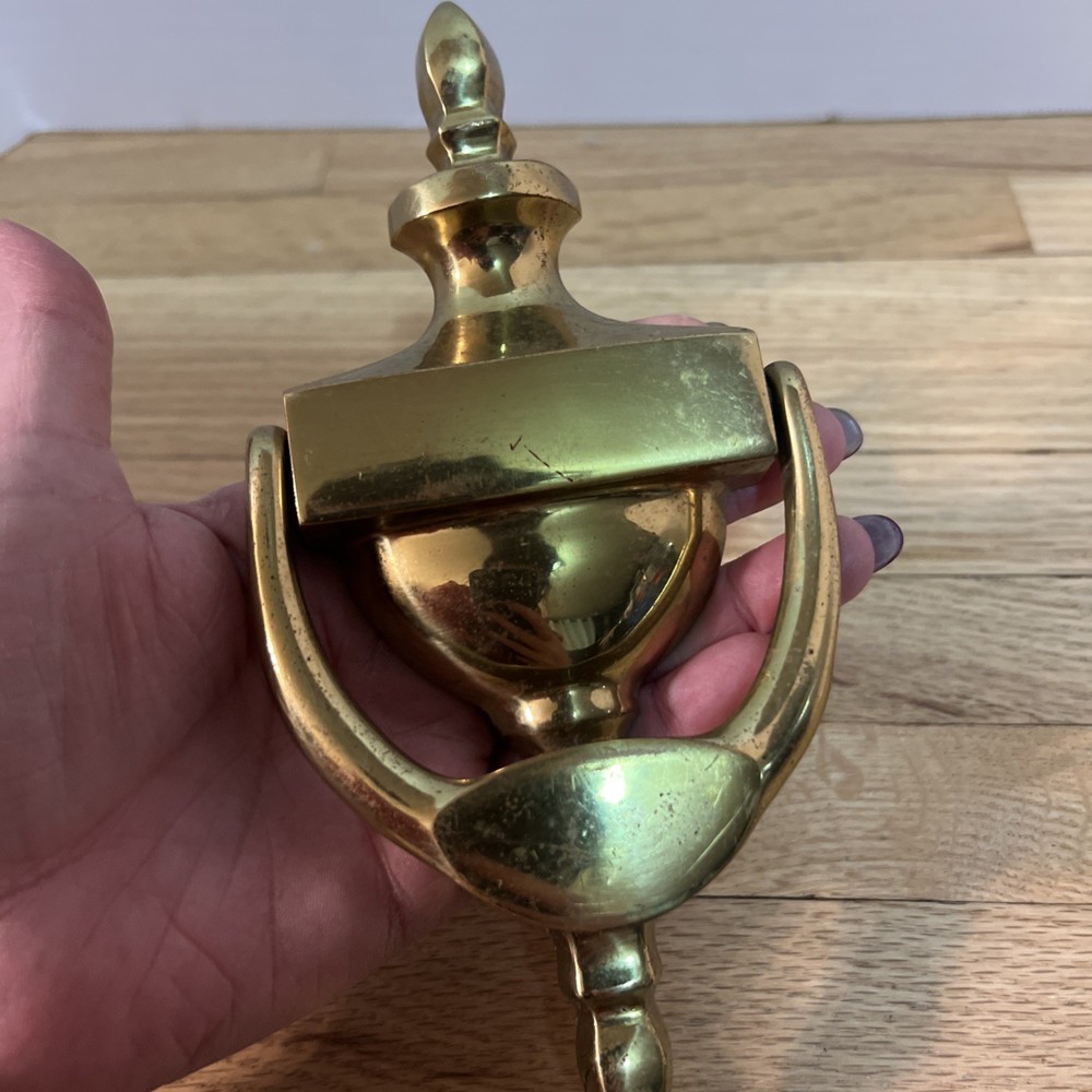 Vintage Solid Brass Door Knocker Classic Urn Style Original Mounting Hardware