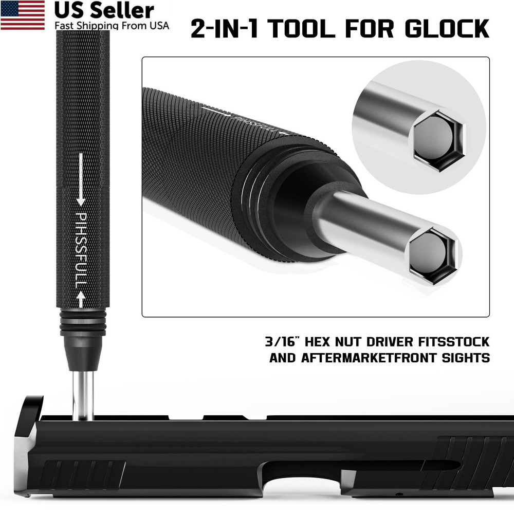 2-in-1 Tool Kit for Glock with Front Sight Remove, Magazine Silver