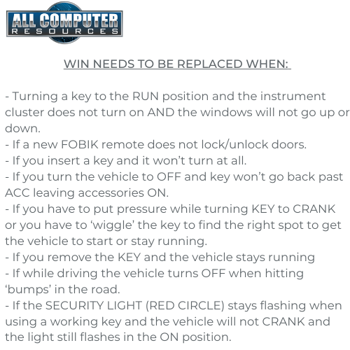 Chrysler Town & Country WIN Module Wireless Ignition Node - Repair Service -