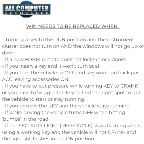 Dodge Charger WIN Module Wireless Ignition Node - Repair Service -