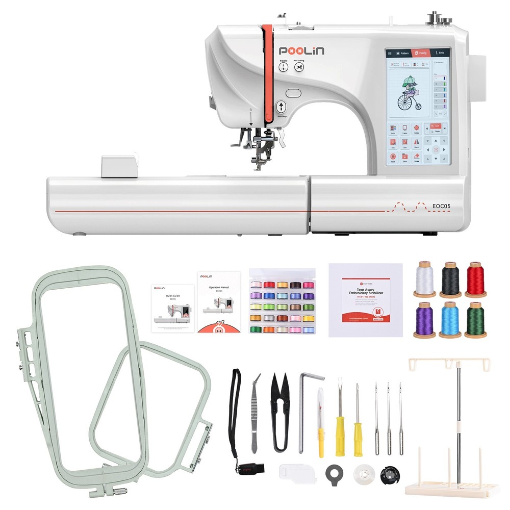 POOLIN EOC05 4 x 9in Embroidery Machine Computerized 7in Large LCD Touch Screen