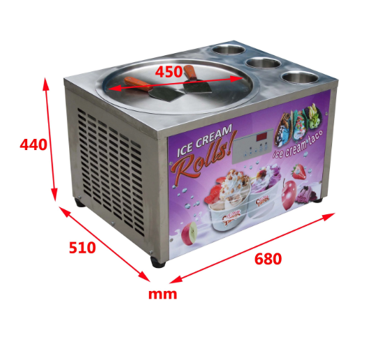 Countertop 45cm round pan with 3 tanks fried ice cream machine rolled ice cream