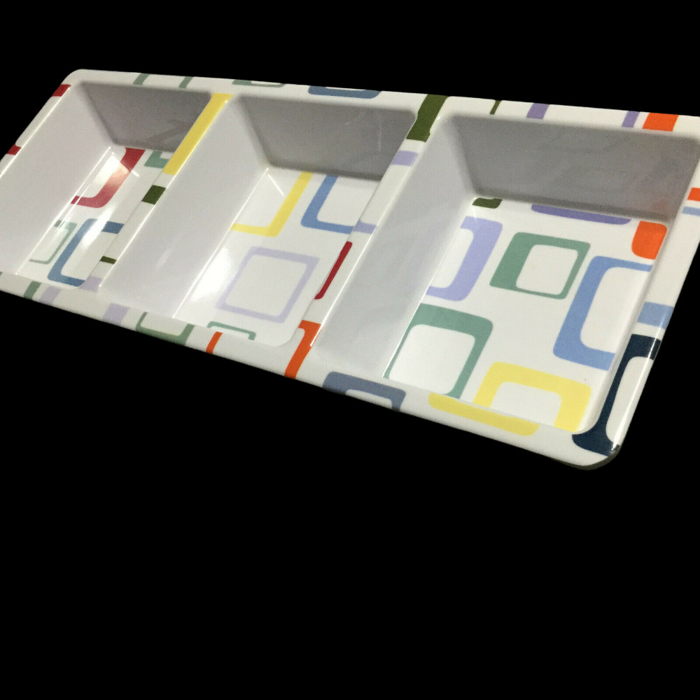Precidio Snack Serving Tray Divided Sections Modern Abstract Squares Multicolor