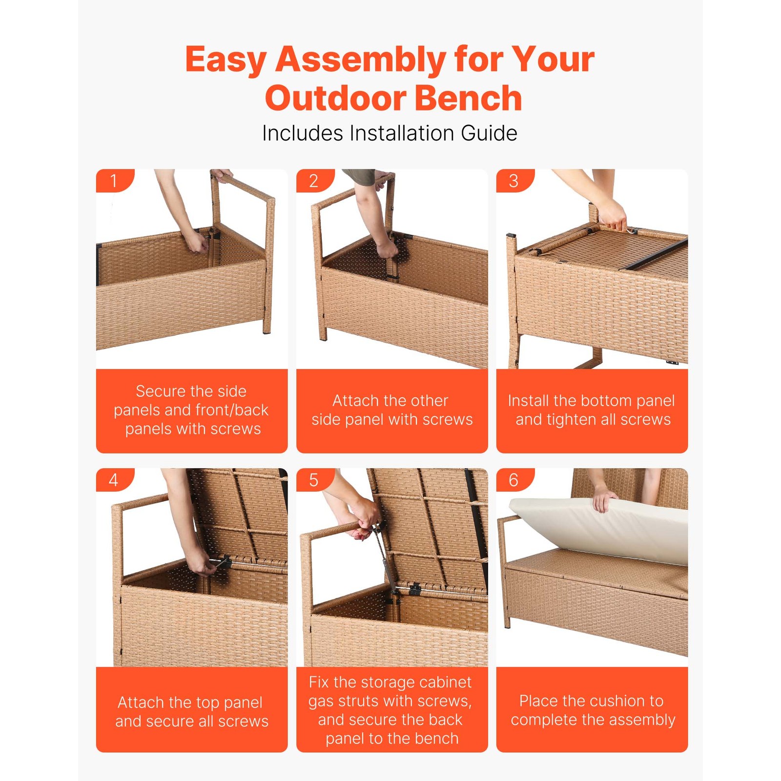 Outdoor Storage Bench PE Rattan 70Gal Deck Box Waterproof Outdoor Seat & Storage