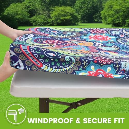 Spandex Fitted Tablecloth for 6 Foot 72" x 30" (Rectangular) Blue & Orange