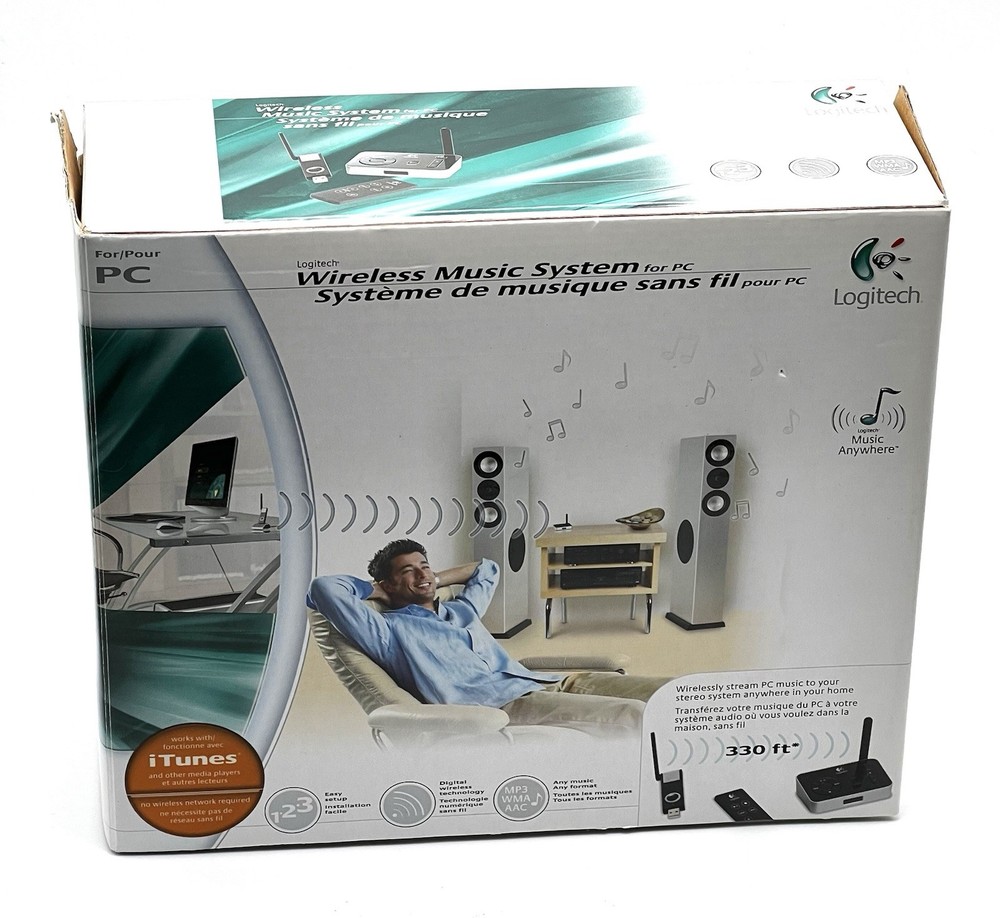 Logitech Wireless Music System PC USB Audio Transmitter Receiver Remote Complete