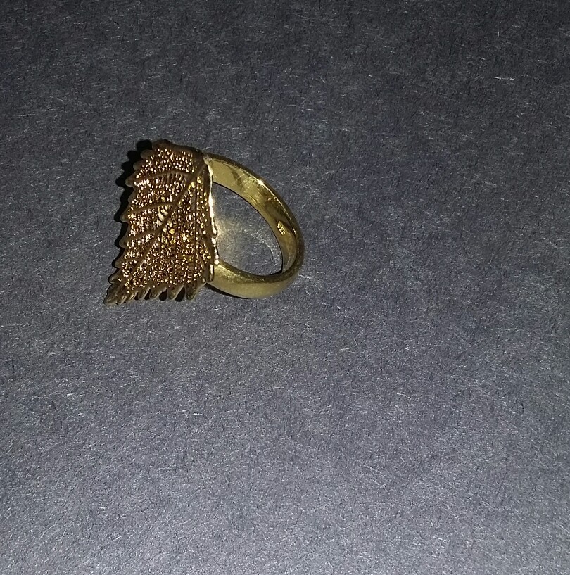 birch leaf ring dipped in 24k yg size 6 tree forest