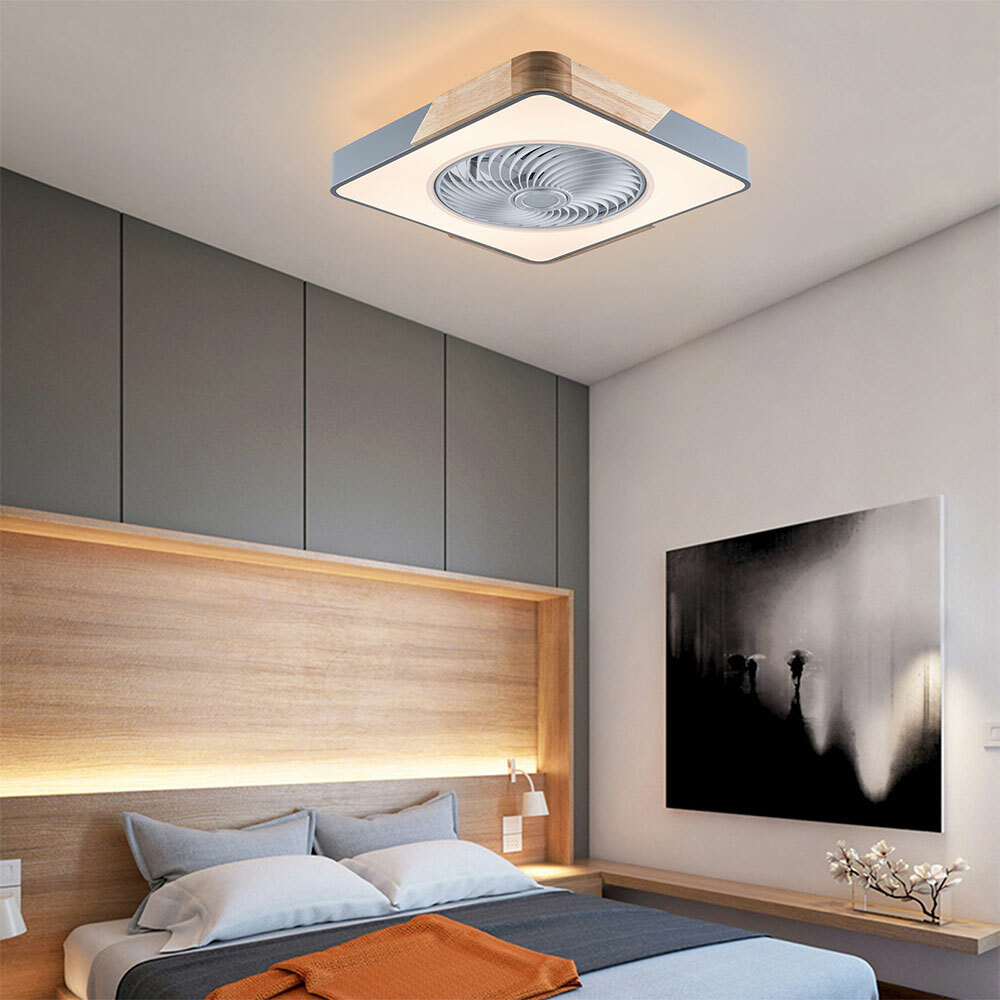 Modern Ceiling Fan Light Dimmable LED Remote Control Flush Mount Lamp Bladeless