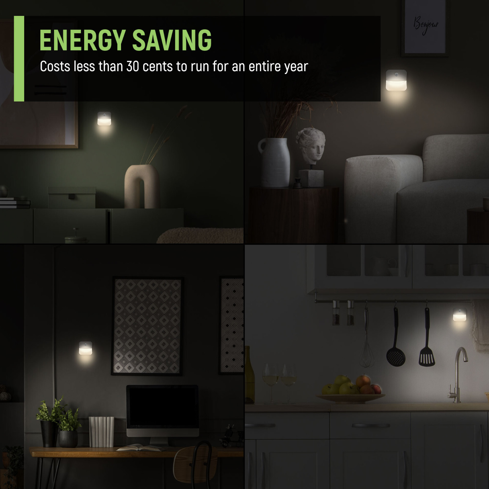 4 Pcs Plug-in LED Night Lights Lamp Dusk to Dawn Sensor Hallway Kitchen Bathroom