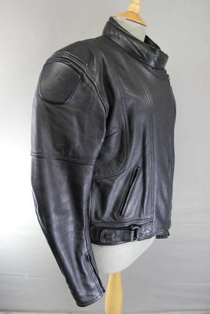 CLASSIC ALPINE WEAR BLACK LEATHER BIKER JACKET WITH BACK PROTECTOR: SIZE 16