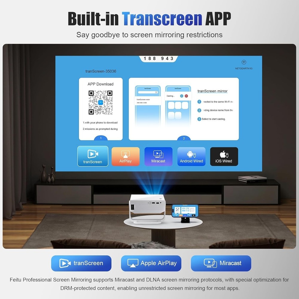 Portable Smart Projector - Native 1080P & 4K Support - Built-In Apps | Compatibl