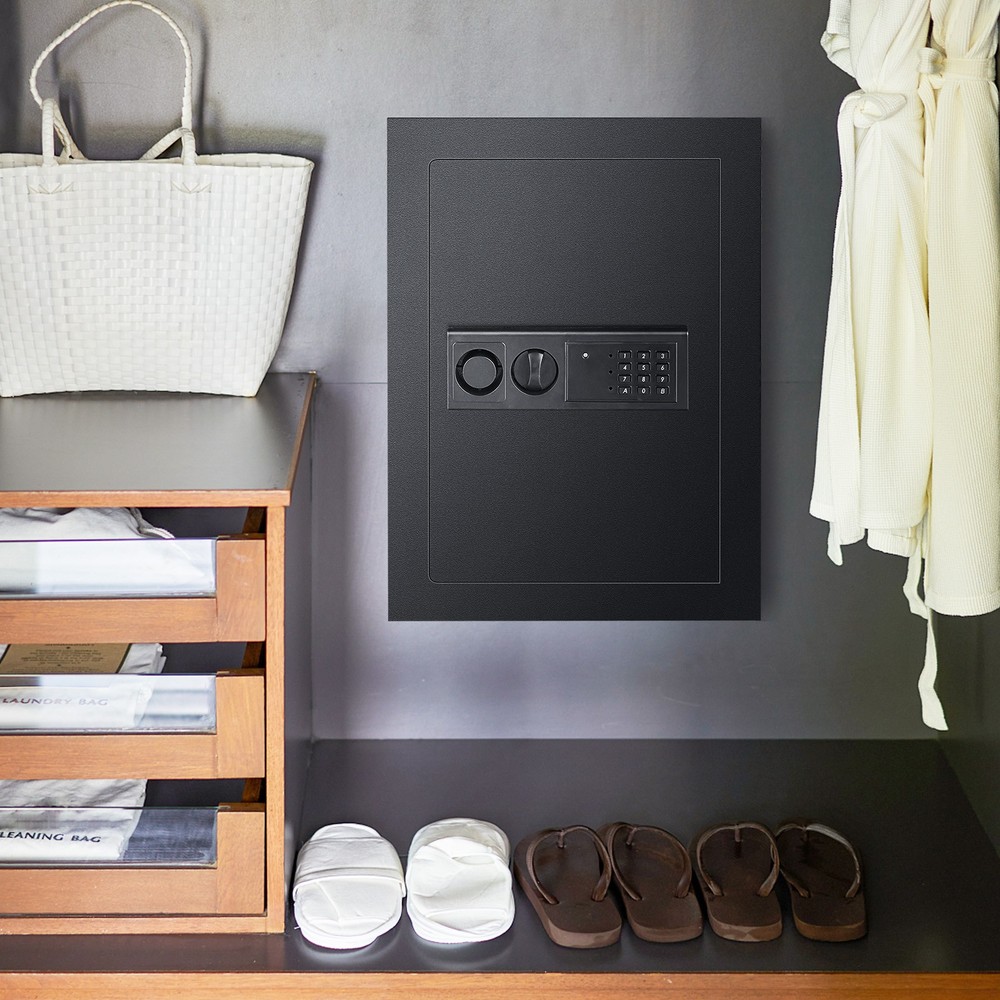 Wall Safe Box, Electronic Flat Wall Safe with Digital Keypad & 2 Emergency Keys