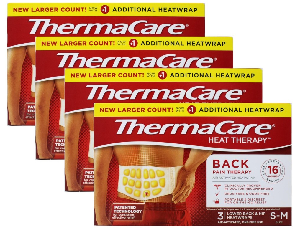 ThermaCare Lower Back & Hip Pain Relief Heat Wraps, Small/Medium, 3 Count 4 Pack