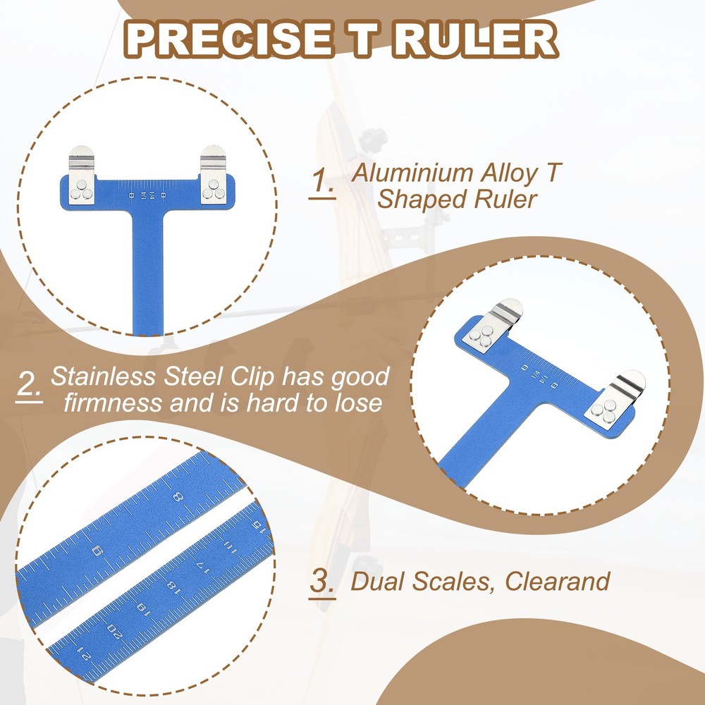 Archery Bow Square, T-Shape Ruler Turning Bow String Measurement Tool Blue