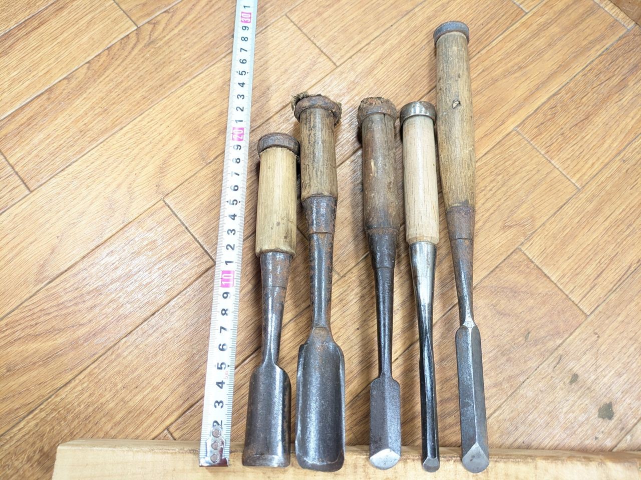 Japanese vintage chisel tataki Nomi Japan Signed Old 25.28.18.9.14mm LL986