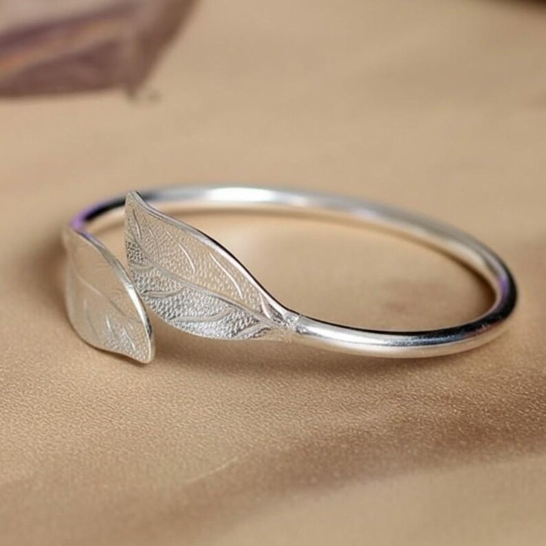 Sterling Silver Leaf Wrap Ring, Adjustable Open Leaf Band, Nature Inspired Ring,