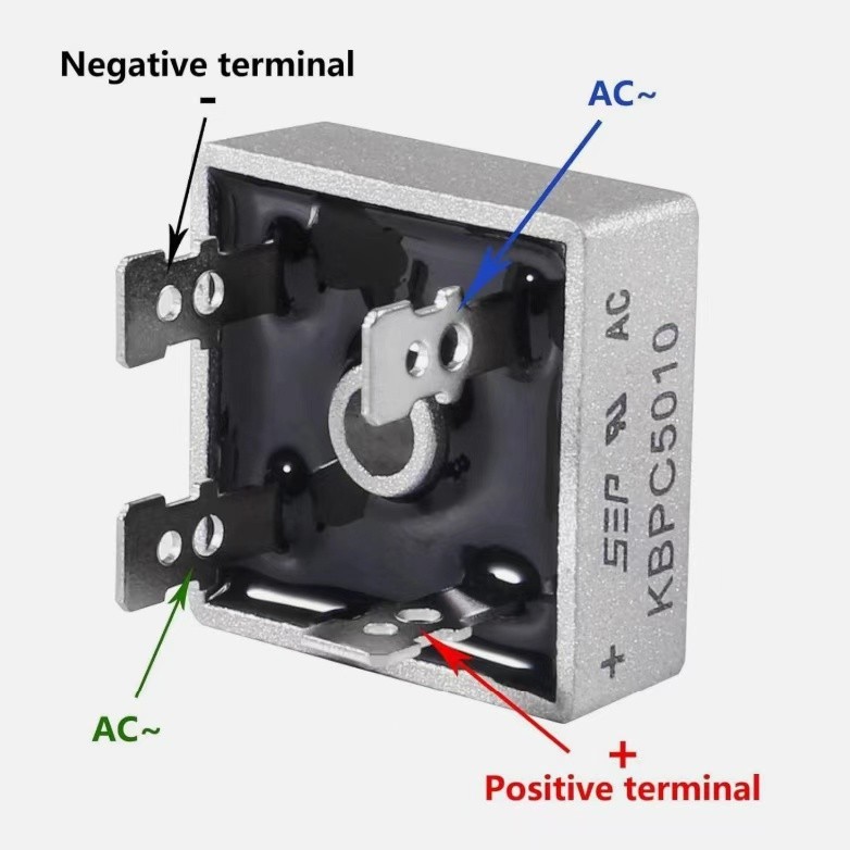 5Pcs 1000V 50A Metal Case Single Phase Diode Bridge Rectifier KBPC5010