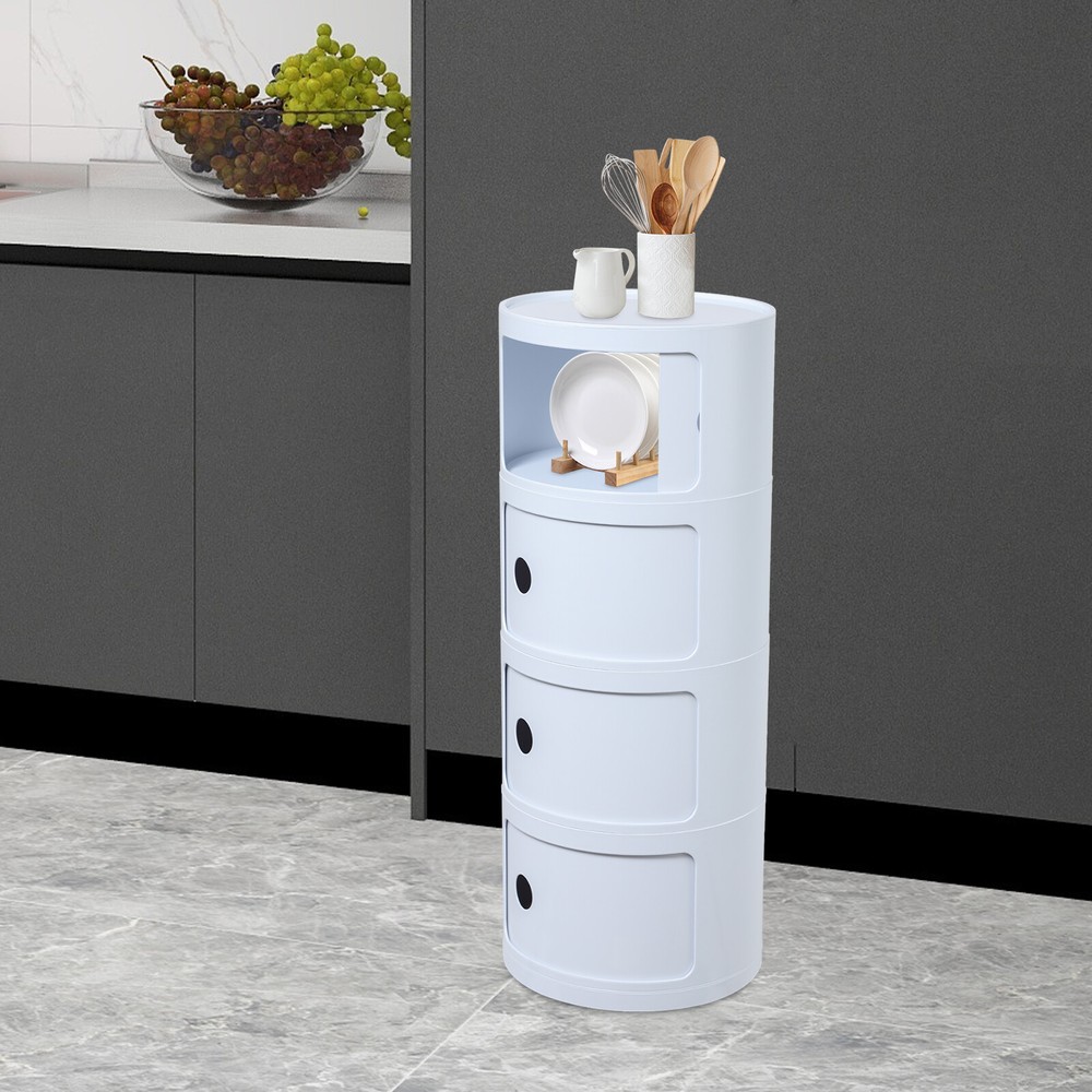 Modern Four layer Multifunctional End Table Storage Cabinet, Round Nightstand