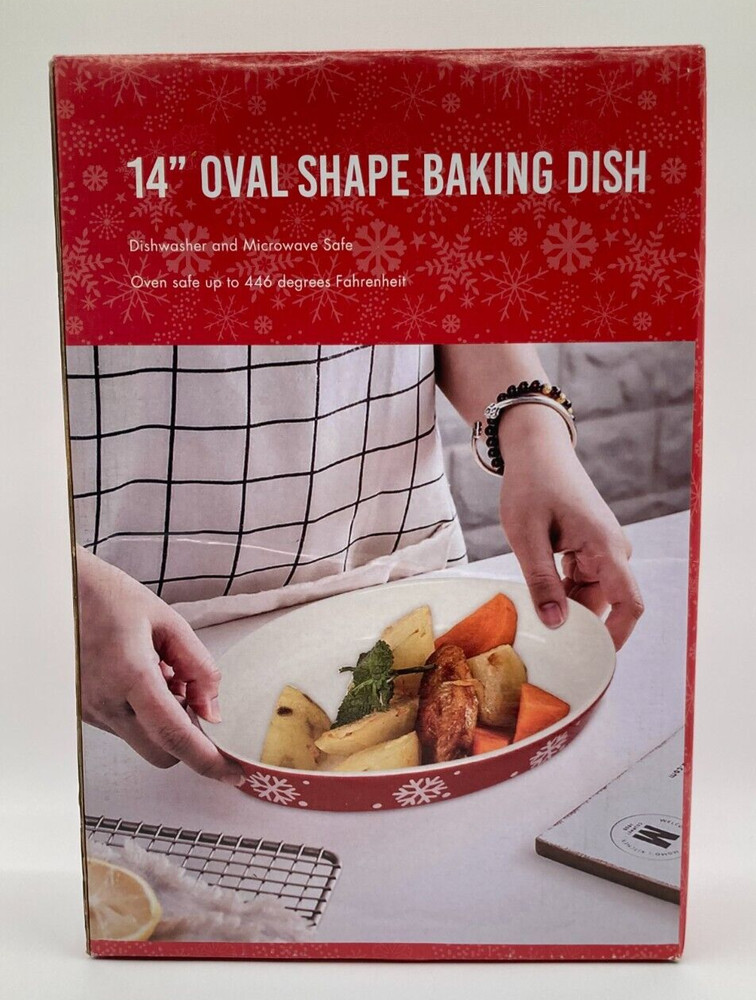 Red Christmas Tree & Snowflake 2 Pc Baking Dishes Rectangle & Oval Set of Two