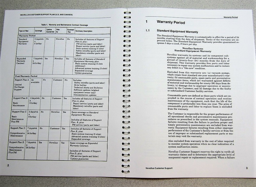 Novellus Systems General Information Customer Support Plan 73-10049-01 1995