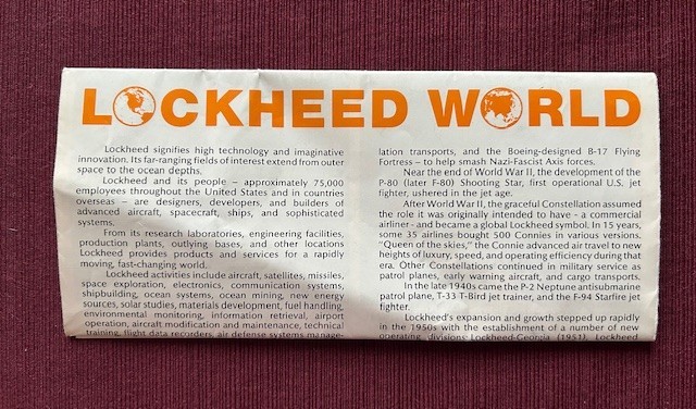 Lockheed Corporation Lockheed World Poster 1981