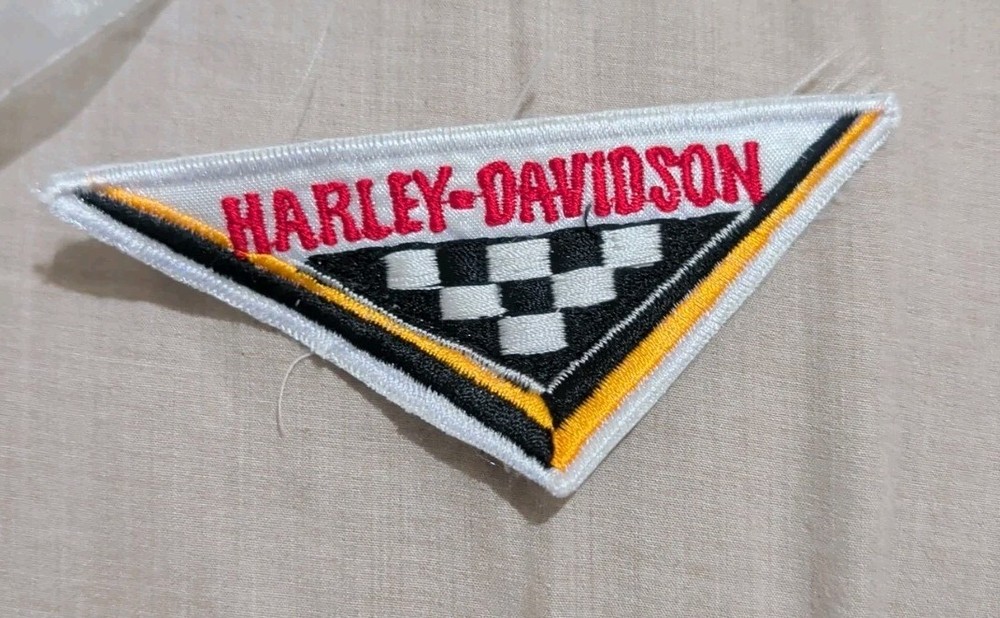 4 1/2” Harley Davidson Jacket Patch Racing Checkered Flag Vintage Triangle NOS