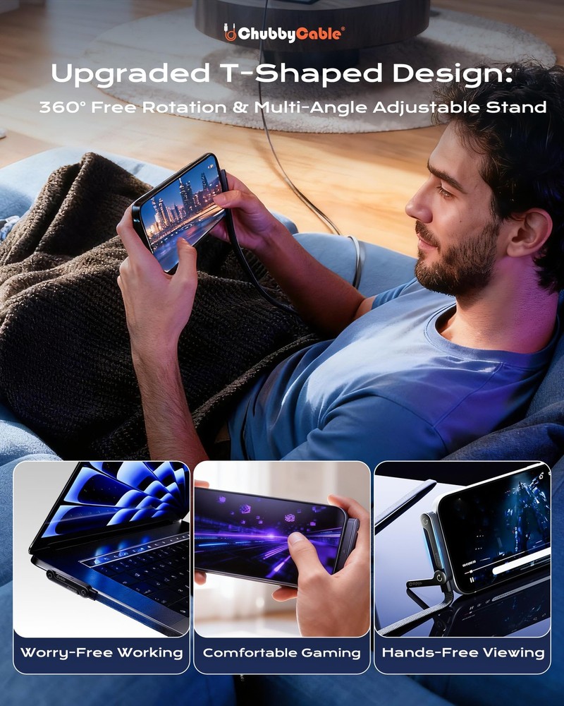 chubbycable StandLite 240W Braided Fast Charge Cable with 4.9ft, Black