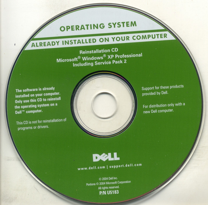 Dell Microsoft Windows XP Operating System Driver PC Software (U5183)