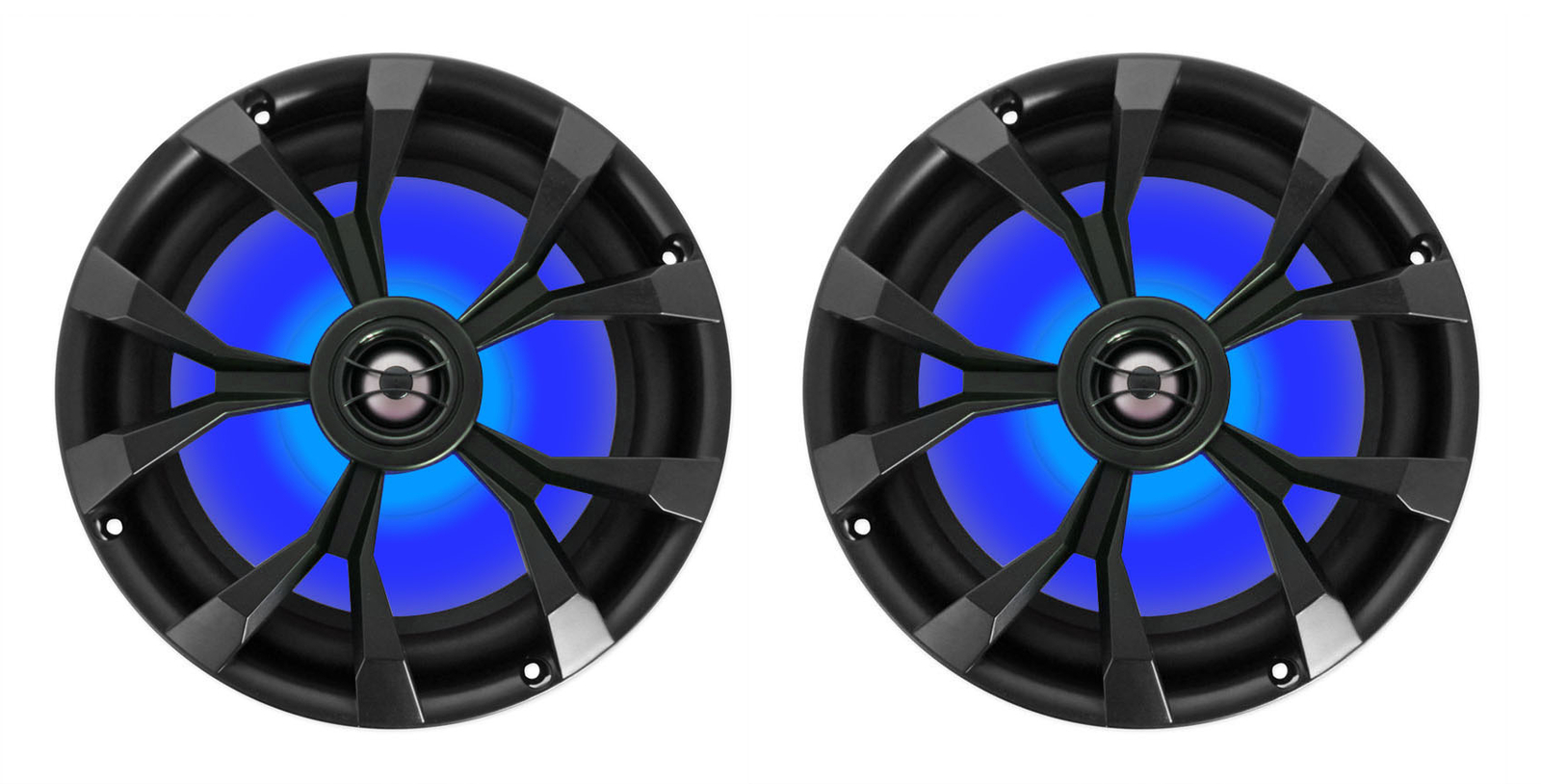 Pair Rockville RKL80MB 8" 900 Watt Black 2-Way Marine Boat Speakers w/LED's